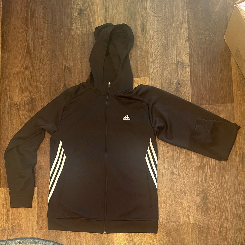 adidas Black Hooded Zip Jacket with Subtle Logo